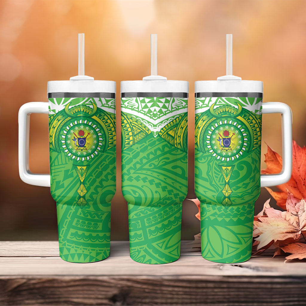 Cook Islands Manta Ray Tumbler With Handle Kuki Airani Tattoo Green Color LT14 - Polynesian Pride