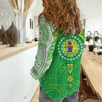 Cook Islands Manta Ray Women Casual Shirt Kuki Airani Tattoo Green Color LT14 - Polynesian Pride