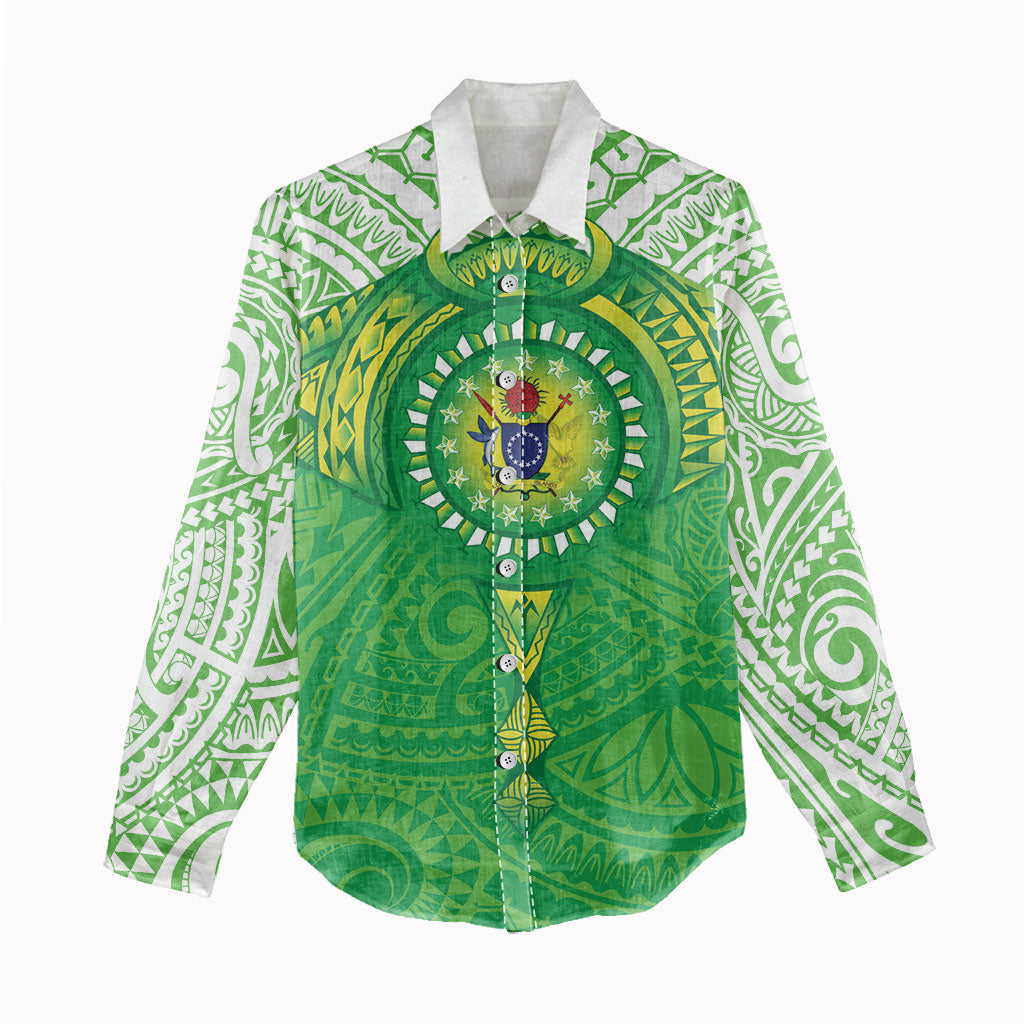 Cook Islands Manta Ray Women Casual Shirt Kuki Airani Tattoo Green Color LT14 - Polynesian Pride