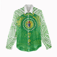 Cook Islands Manta Ray Women Casual Shirt Kuki Airani Tattoo Green Color LT14 - Polynesian Pride