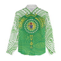 Cook Islands Manta Ray Women Casual Shirt Kuki Airani Tattoo Green Color LT14 - Polynesian Pride