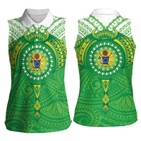 Cook Islands Manta Ray Women Sleeveless Polo Shirt Kuki Airani Tattoo Green Color LT14 - Polynesian Pride