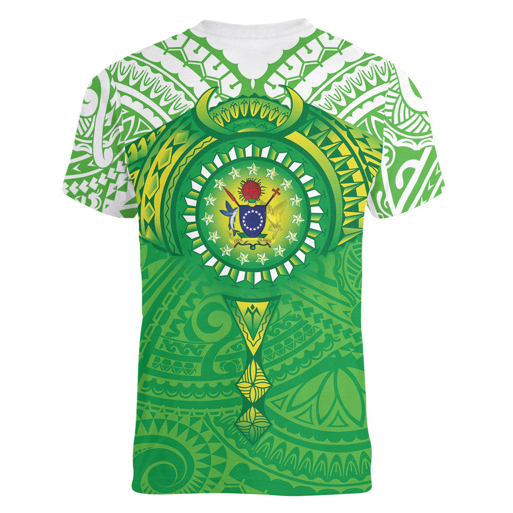 Cook Islands Manta Ray Women V-Neck T-Shirt Kuki Airani Tattoo Green Color LT14 - Polynesian Pride