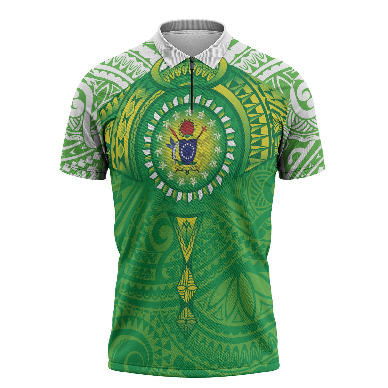 Cook Islands Manta Ray Zipper Polo Shirt Kuki Airani Tattoo Green Color LT14 Green - Polynesian Pride