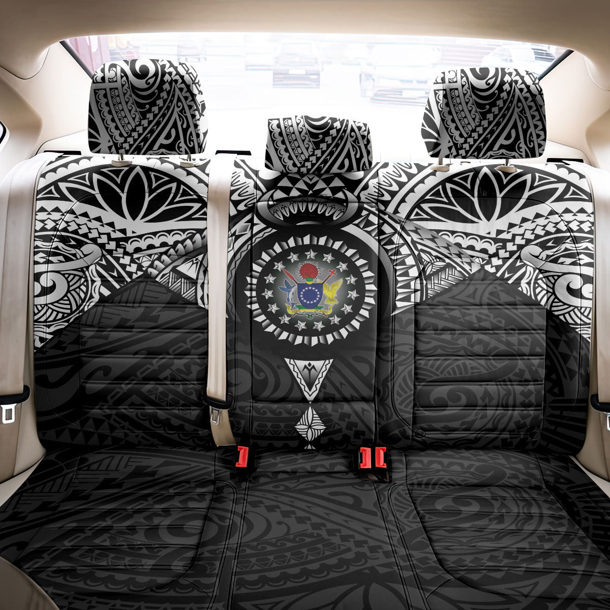 Cook Islands Manta Ray Back Car Seat Cover Kuki Airani Tattoo Black Color LT14 - Polynesian Pride