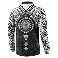 Cook Islands Manta Ray Button Sweatshirt Kuki Airani Tattoo Black Color LT14 - Polynesian Pride