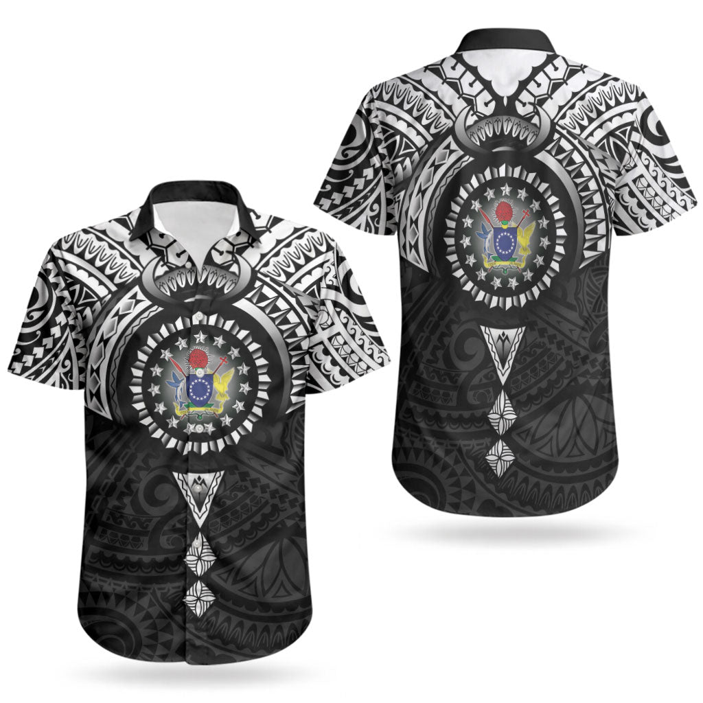 Cook Islands Manta Ray Couples Matching Off Shoulder Maxi Dress and Hawaiian Shirt Kuki Airani Tattoo Black Color LT14 - Polynesian Pride