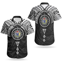 Cook Islands Manta Ray Couples Matching Off Shoulder Maxi Dress and Hawaiian Shirt Kuki Airani Tattoo Black Color LT14 - Polynesian Pride
