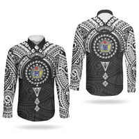Cook Islands Manta Ray Couples Matching Puletasi and Long Sleeve Button Shirt Kuki Airani Tattoo Black Color LT14 - Polynesian Pride