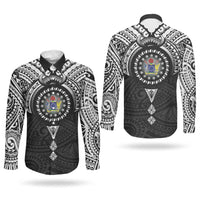 Cook Islands Manta Ray Couples Matching Short Sleeve Bodycon Dress and Long Sleeve Button Shirt Kuki Airani Tattoo Black Color LT14 - Polynesian Pride