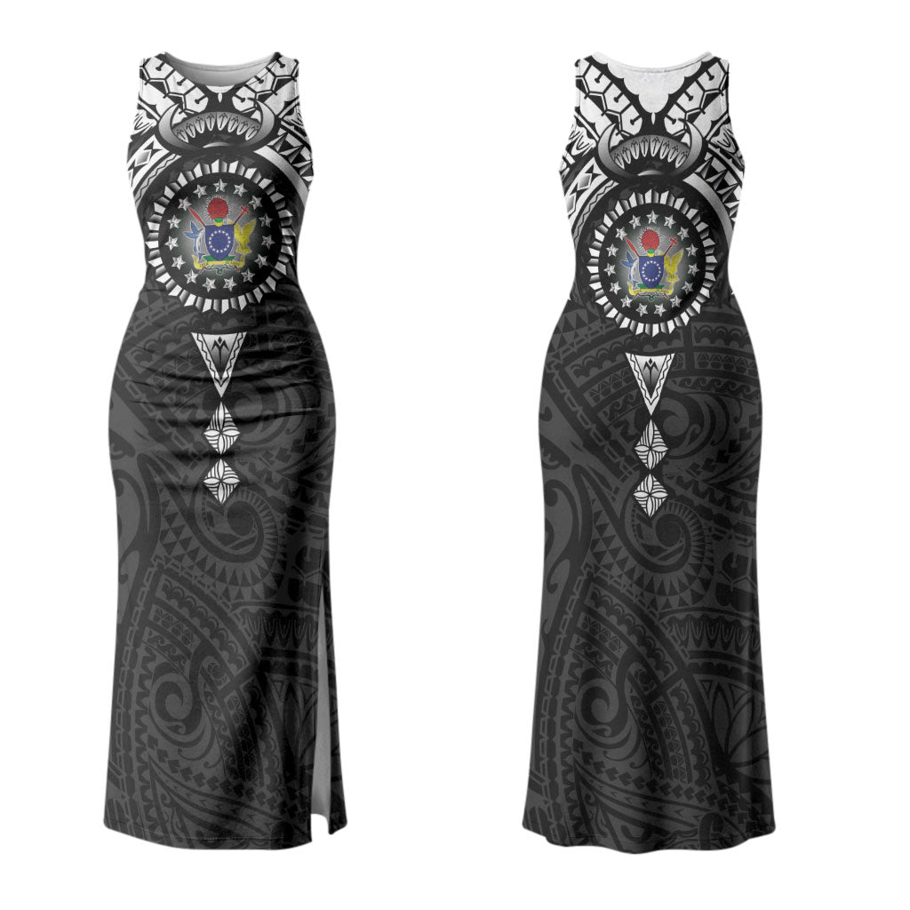 Cook Islands Manta Ray Couples Matching Tank Maxi Dress and Hawaiian Shirt Kuki Airani Tattoo Black Color LT14 - Polynesian Pride