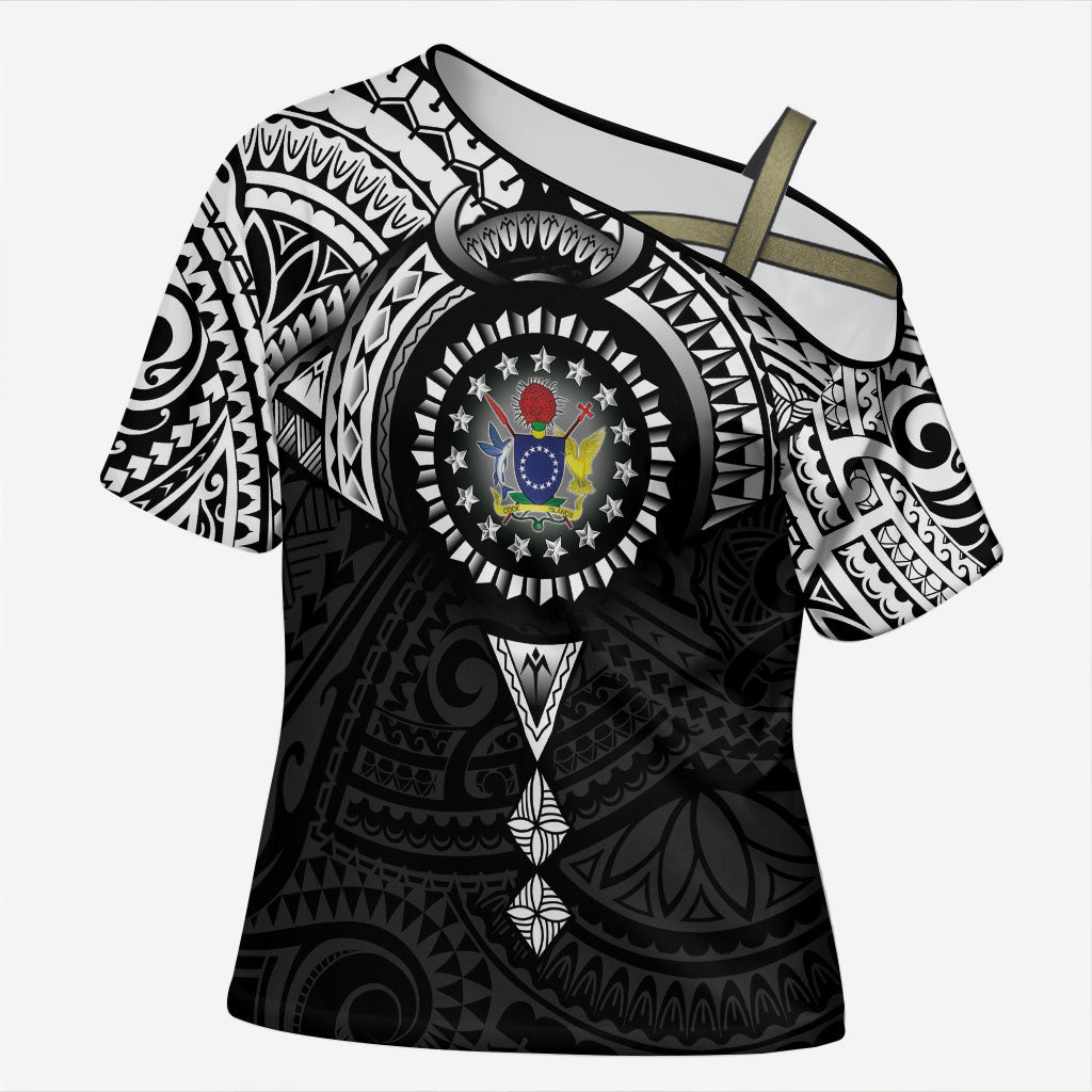 Cook Islands Manta Ray Cross Shoulder Shirt Kuki Airani Tattoo Black Color LT14 Female Black - Polynesian Pride