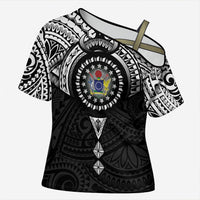 Cook Islands Manta Ray Cross Shoulder Shirt Kuki Airani Tattoo Black Color LT14 Female Black - Polynesian Pride