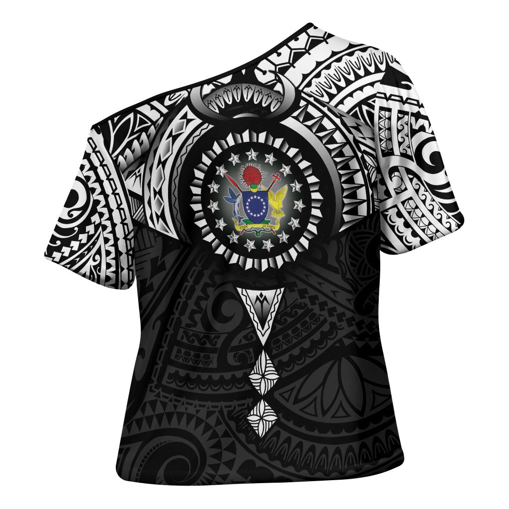 Cook Islands Manta Ray Cross Shoulder Shirt Kuki Airani Tattoo Black Color LT14 - Polynesian Pride