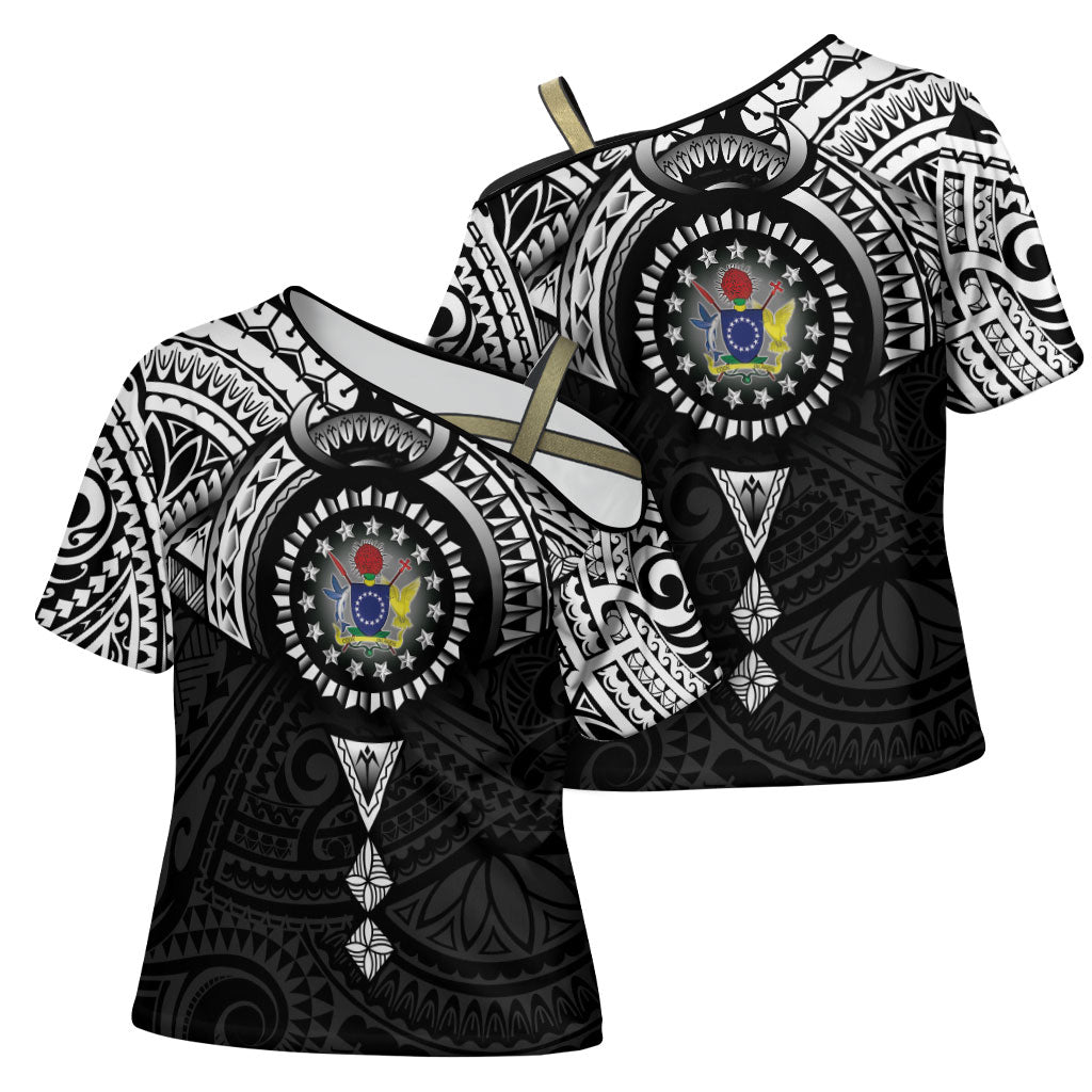 Cook Islands Manta Ray Cross Shoulder Shirt Kuki Airani Tattoo Black Color LT14 - Polynesian Pride
