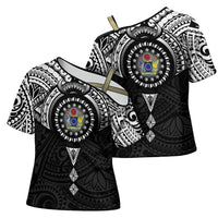 Cook Islands Manta Ray Cross Shoulder Shirt Kuki Airani Tattoo Black Color LT14 - Polynesian Pride