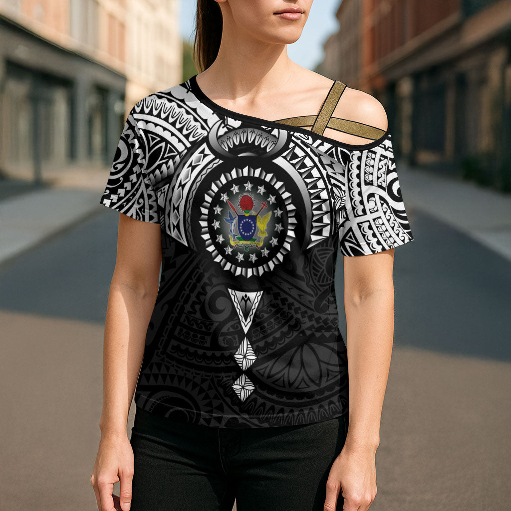 Cook Islands Manta Ray Cross Shoulder Shirt Kuki Airani Tattoo Black Color LT14 - Polynesian Pride