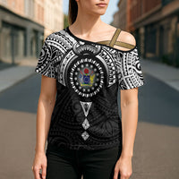 Cook Islands Manta Ray Cross Shoulder Shirt Kuki Airani Tattoo Black Color LT14 - Polynesian Pride
