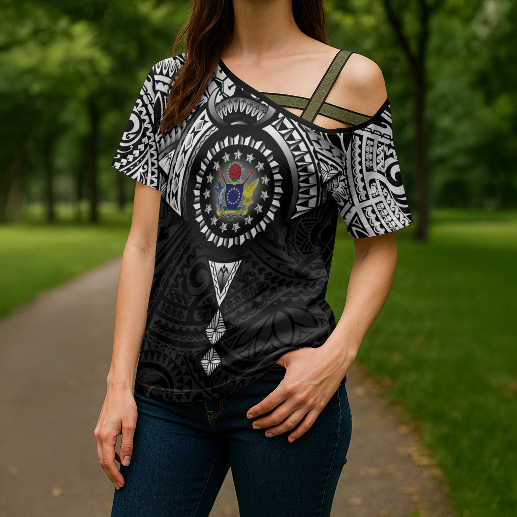 Cook Islands Manta Ray Cross Shoulder Shirt Kuki Airani Tattoo Black Color LT14 - Polynesian Pride