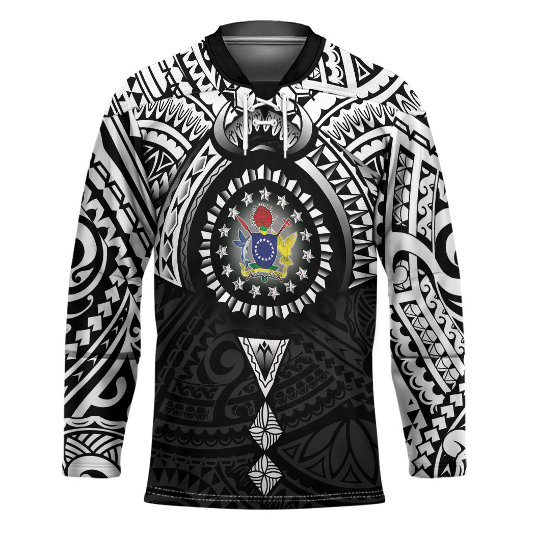 Cook Islands Manta Ray Hockey Jersey Kuki Airani Tattoo Black Color