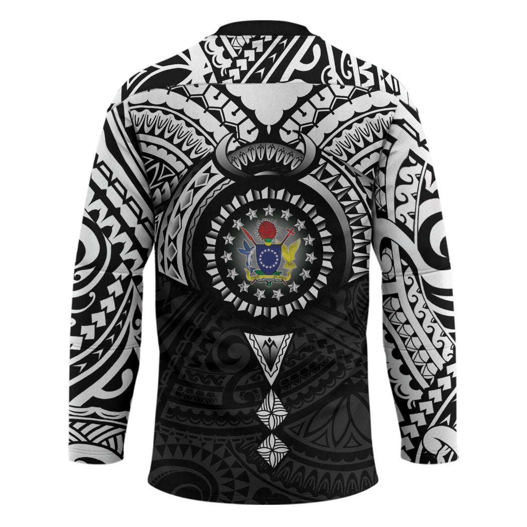 Cook Islands Manta Ray Hockey Jersey Kuki Airani Tattoo Black Color LT14 - Polynesian Pride