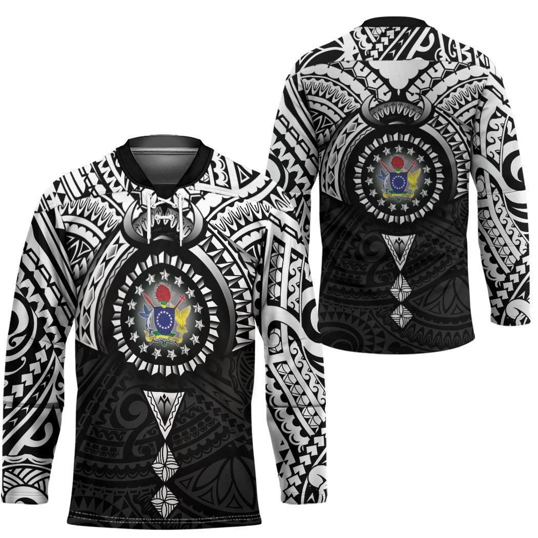 Cook Islands Manta Ray Hockey Jersey Kuki Airani Tattoo Black Color LT14 - Polynesian Pride