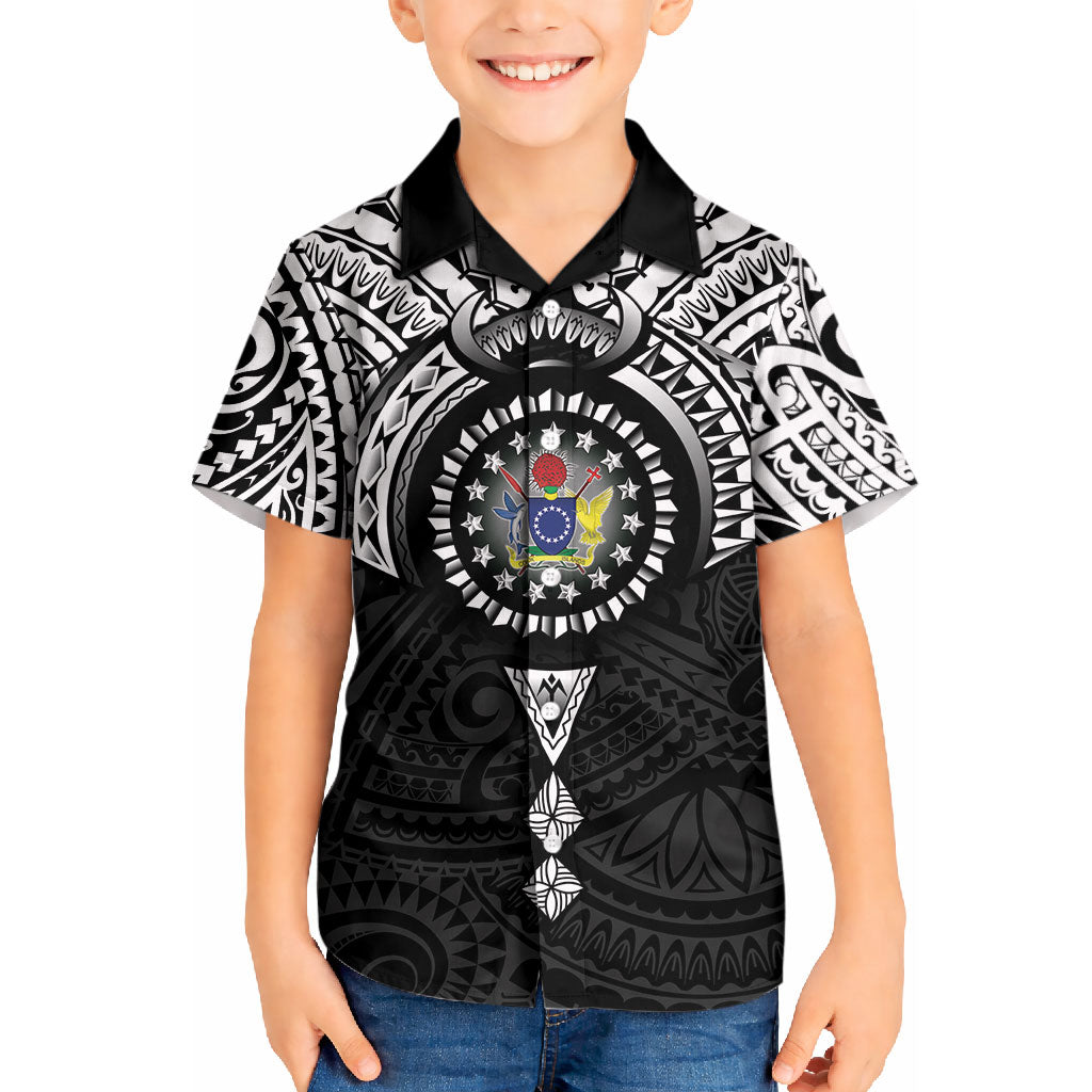 Cook Islands Manta Ray Kid Hawaiian Shirt Kuki Airani Tattoo Black Color