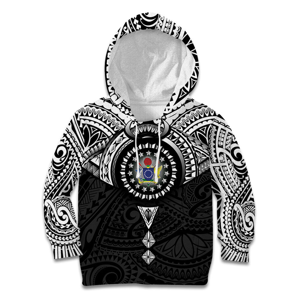 Cook Islands Manta Ray Kid Hoodie Kuki Airani Tattoo Black Color