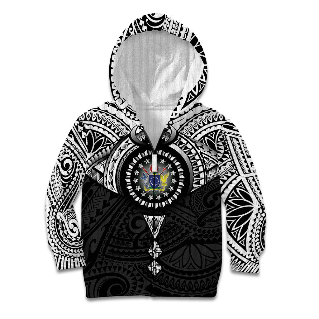 Cook Islands Manta Ray Kid Hoodie Kuki Airani Tattoo Black Color LT14 Zip Hoodie Black - Polynesian Pride