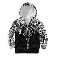 Cook Islands Manta Ray Kid Hoodie Kuki Airani Tattoo Black Color LT14 Zip Hoodie Black - Polynesian Pride
