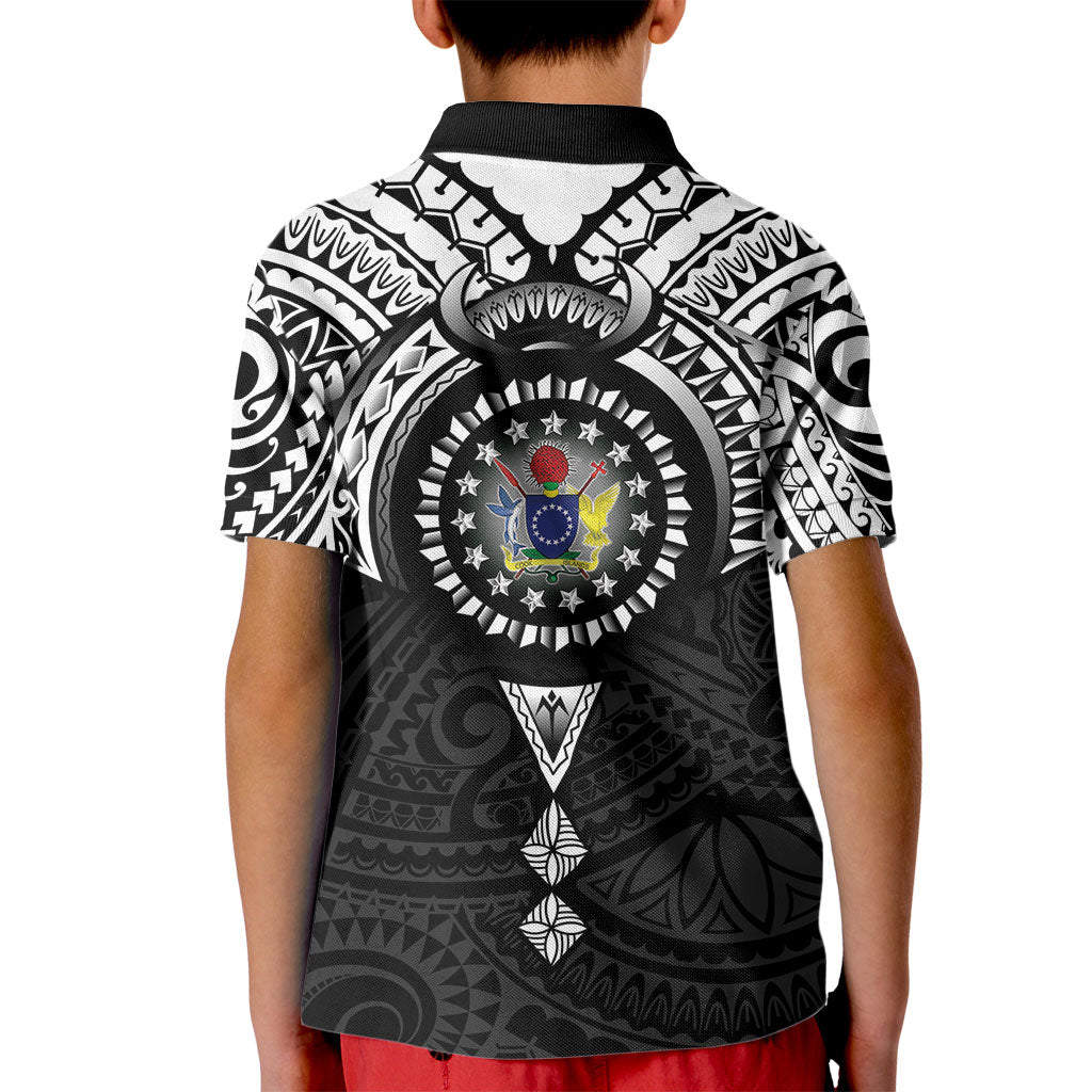 Cook Islands Manta Ray Kid Polo Shirt Kuki Airani Tattoo Black Color LT14 - Polynesian Pride