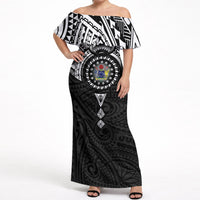Cook Islands Manta Ray Off Shoulder Maxi Dress Kuki Airani Tattoo Black Color LT14 Women Black - Polynesian Pride