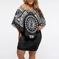 Cook Islands Manta Ray Off Shoulder Short Dress Kuki Airani Tattoo Black Color LT14 Women Black - Polynesian Pride