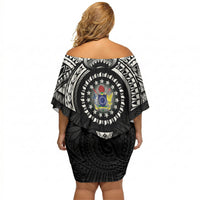 Cook Islands Manta Ray Off Shoulder Short Dress Kuki Airani Tattoo Black Color LT14 - Polynesian Pride