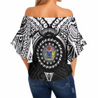 Cook Islands Manta Ray Off Shoulder Wrap Waist Top Kuki Airani Tattoo Black Color LT14 - Polynesian Pride