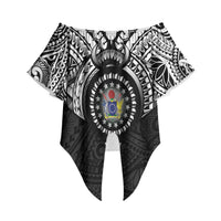 Cook Islands Manta Ray Off Shoulder Wrap Waist Top Kuki Airani Tattoo Black Color LT14 - Polynesian Pride