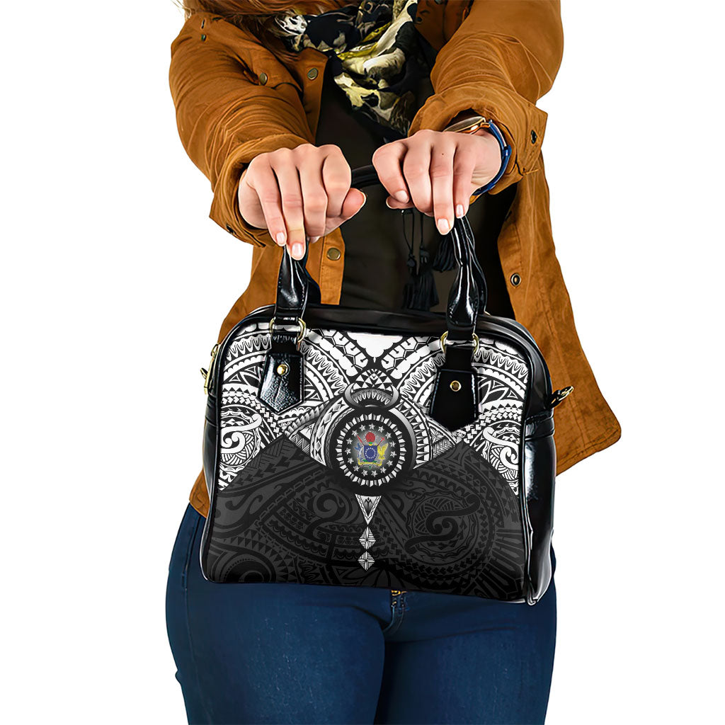 Cook Islands Manta Ray Shoulder Handbag Kuki Airani Tattoo Black Color