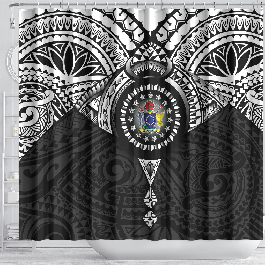 Cook Islands Manta Ray Shower Curtain Kuki Airani Tattoo Black Color LT14 - Polynesian Pride