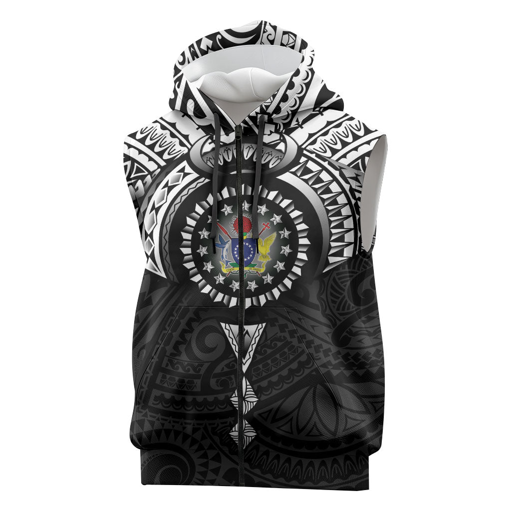 Cook Islands Manta Ray Sleeveless Zip Hoodie Kuki Airani Tattoo Black Color