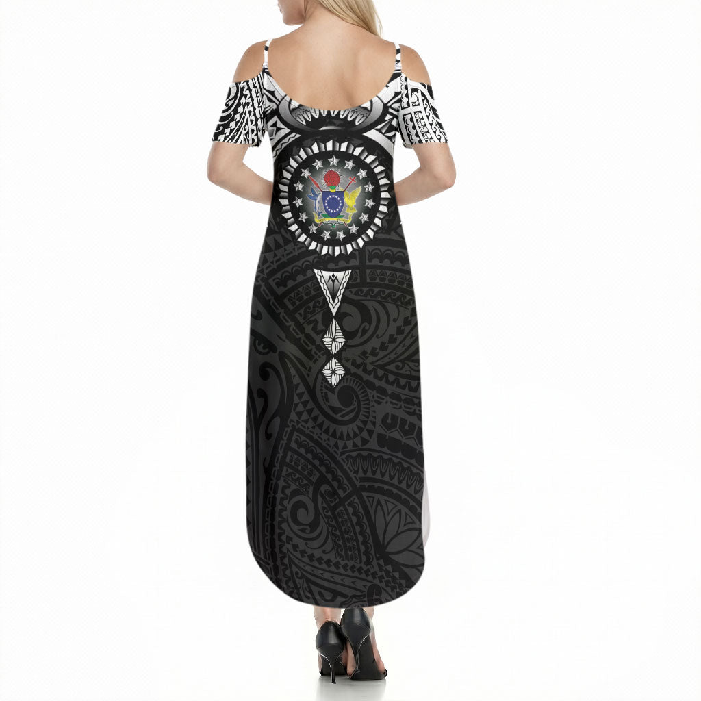 Cook Islands Manta Ray Summer Maxi Dress Kuki Airani Tattoo Black Color LT14 - Polynesian Pride