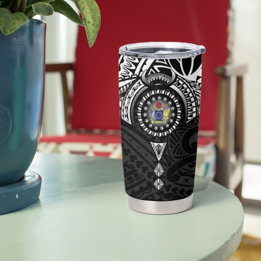 Cook Islands Manta Ray Tumbler Cup Kuki Airani Tattoo Black Color LT14 - Polynesian Pride