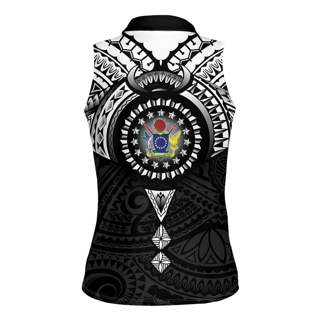 Cook Islands Manta Ray Women Sleeveless Polo Shirt Kuki Airani Tattoo Black Color LT14 - Polynesian Pride