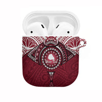 Personalised Cook Islands Mangaia AirPods Case Map With Kuki Airani Manta Ray Tattoo LT14 Maroon - Polynesian Pride