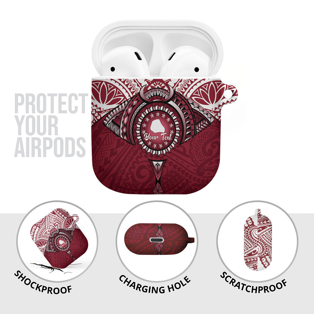 Personalised Cook Islands Mangaia AirPods Case Map With Kuki Airani Manta Ray Tattoo LT14 - Polynesian Pride
