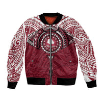 Personalised Cook Islands Mangaia Bomber Jacket Map With Kuki Airani Manta Ray Tattoo LT14 Unisex Maroon - Polynesian Pride