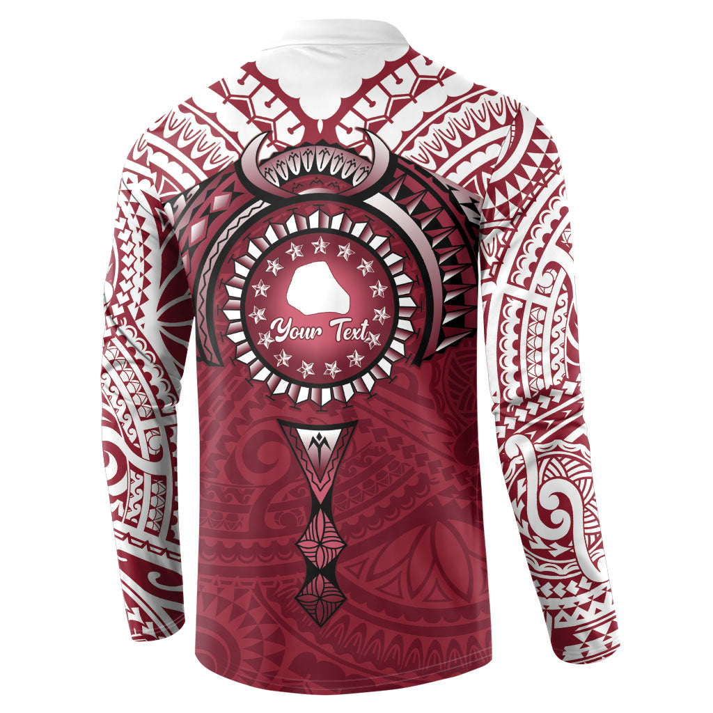Personalised Cook Islands Mangaia Button Sweatshirt Map With Kuki Airani Manta Ray Tattoo LT14 - Polynesian Pride