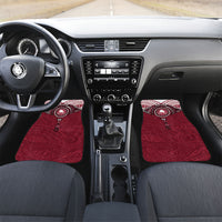 Personalised Cook Islands Mangaia Car Mats Map With Kuki Airani Manta Ray Tattoo LT14 Set 2pcs - Front Maroon - Polynesian Pride