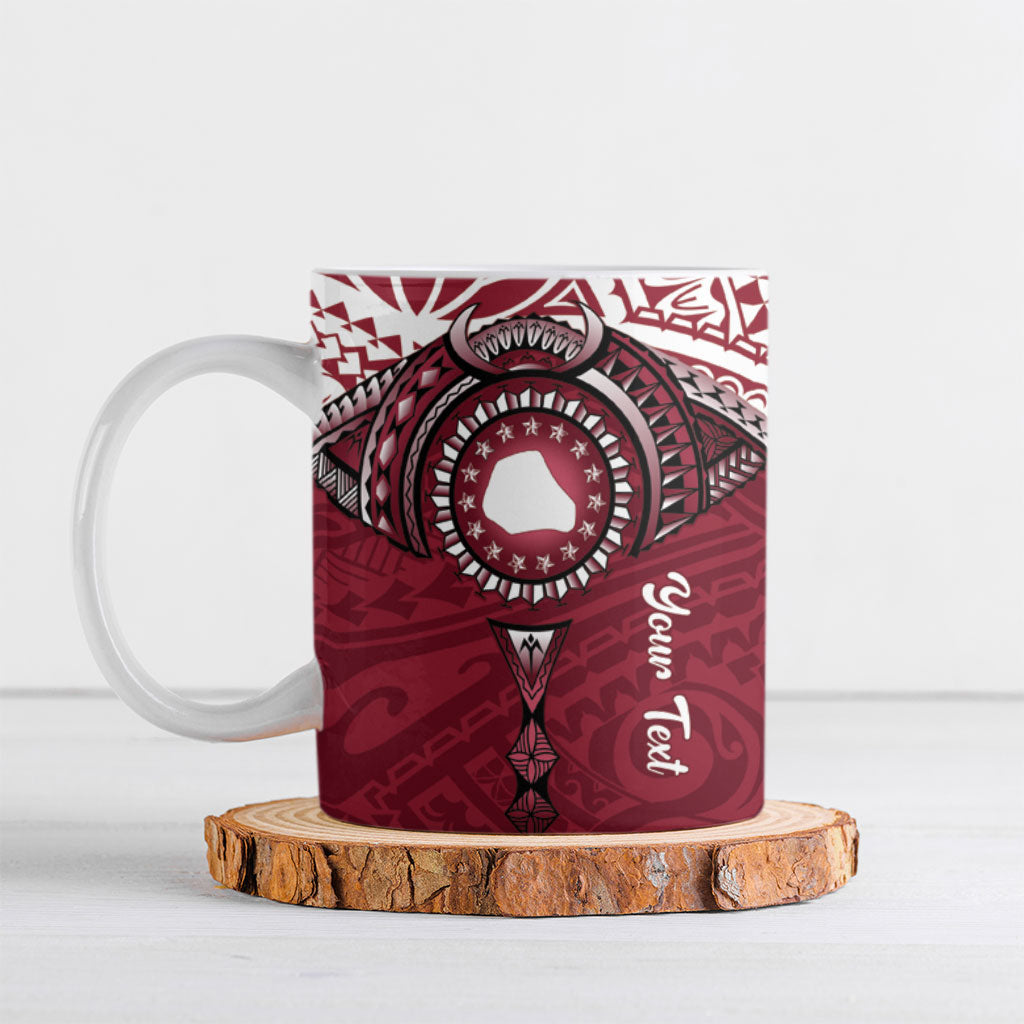 Personalised Cook Islands Mangaia Ceramic Mug Map With Kuki Airani Manta Ray Tattoo LT14 Maroon - Polynesian Pride