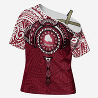 Personalised Cook Islands Mangaia Cross Shoulder Shirt Map With Kuki Airani Manta Ray Tattoo LT14 Female Maroon - Polynesian Pride