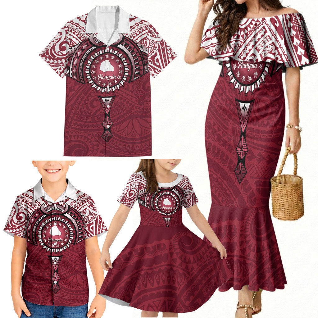 Personalised Cook Islands Mangaia Family Matching Mermaid Dress and Hawaiian Shirt Map With Kuki Airani Manta Ray Tattoo LT14 - Polynesian Pride